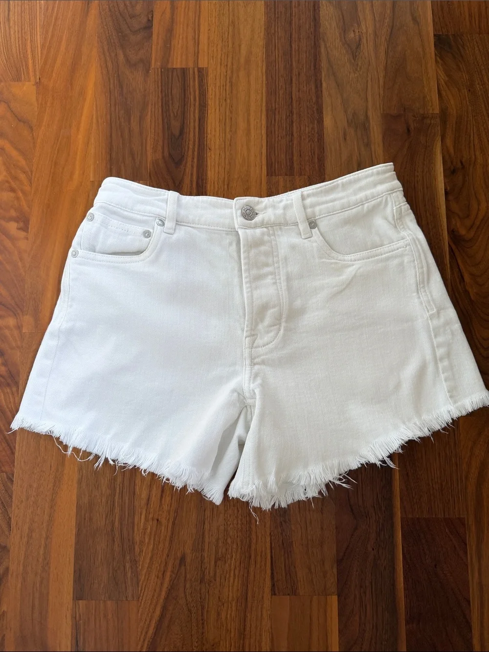 AYR “The Sure Sure” White Frayed Hem Women's Denim Shorts 25
